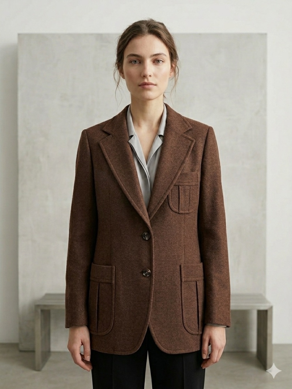 Vintage Wool Blend Brown Tailored Blazer Jacket
